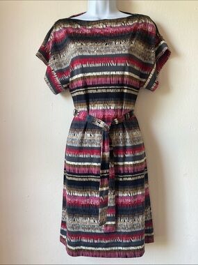 Trina Turk multicolored hash striped midi dress 100% silk Sz S